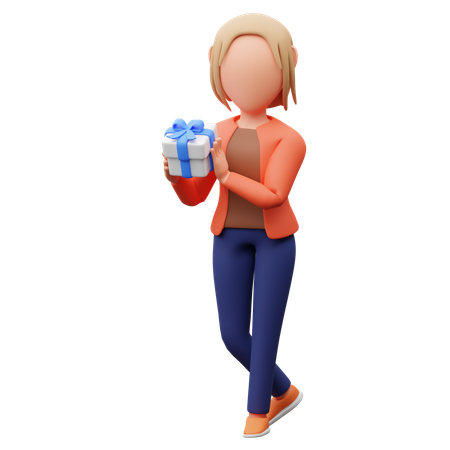 Mulher segurando uma caixa de presente  3D Icon