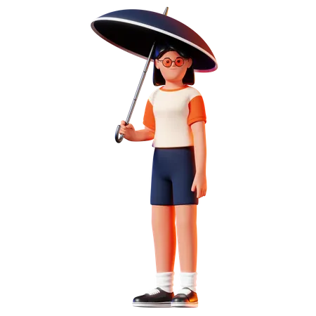 Mulher Segurando Uma Pose De Guarda-chuva  3D Illustration