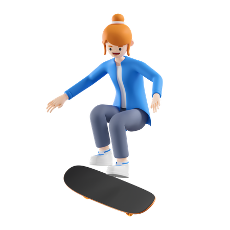 Mulher andando de skate  3D Illustration