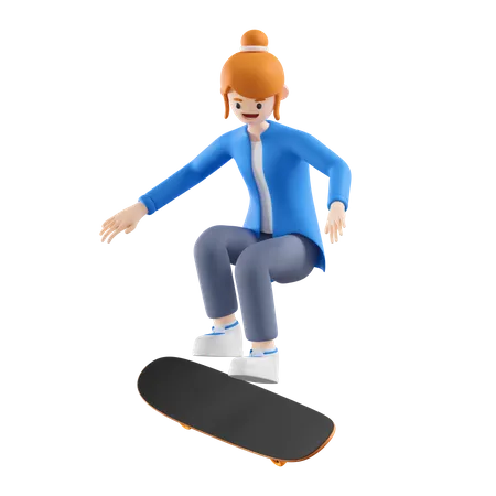 Mulher andando de skate  3D Illustration