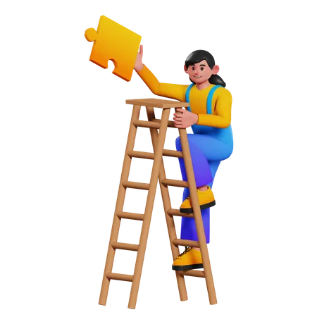 Mulher subindo a escada do sucesso  3D Illustration