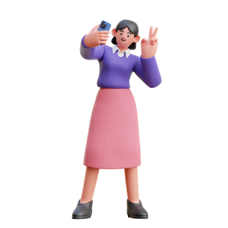 Mulher tirando foto selfie com smartphone  3D Icon