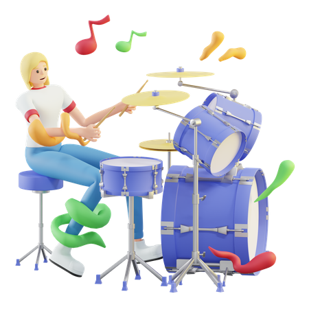 Mulher tocando bateria  3D Illustration