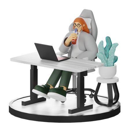 Mulher fazendo pausa para o café depois do trabalho  3D Illustration