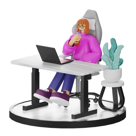 Mulher fazendo uma pausa para o café depois do trabalho  3D Illustration