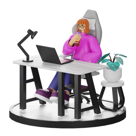 Mulher fazendo pausa para o café depois do trabalho  3D Illustration
