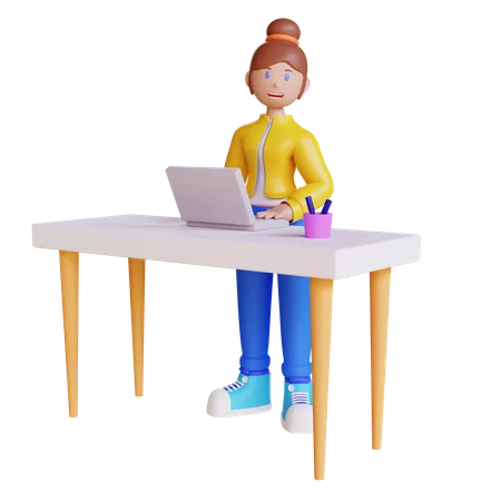 Mulher trabalhando na mesa  3D Illustration
