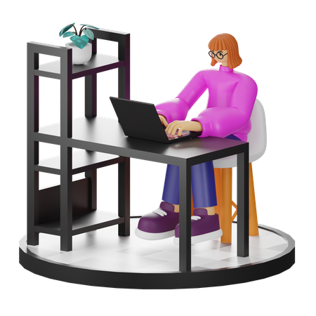Mulher trabalhando na mesa  3D Illustration