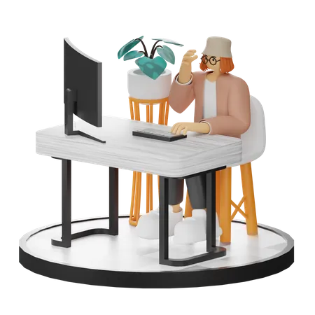 Mulher trabalhando no laptop  3D Illustration