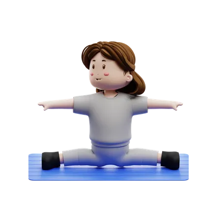 Mulher treinando alongamento corporal no colchão  3D Illustration