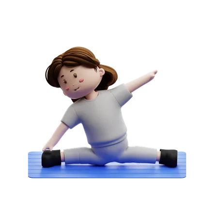 Mulher treinando alongamento corporal no colchão  3D Illustration