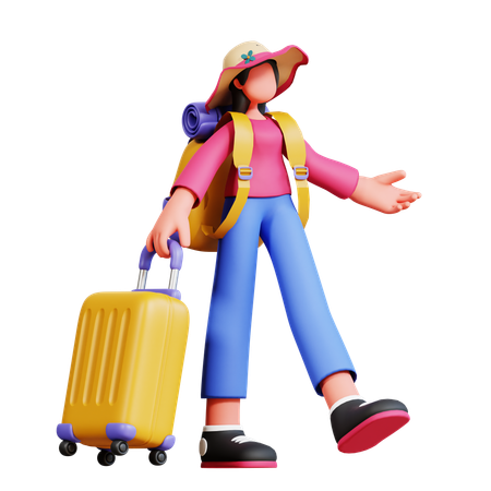 Turista Feminina Está Pronta Para Viajar  3D Illustration