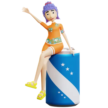 Turista feminina feliz de férias  3D Illustration