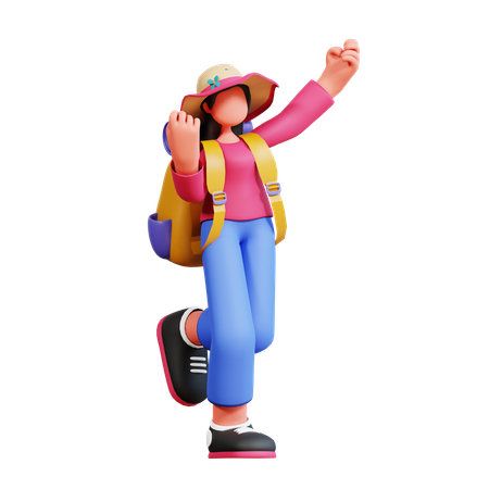 Turista feminina vai para o acampamento  3D Illustration