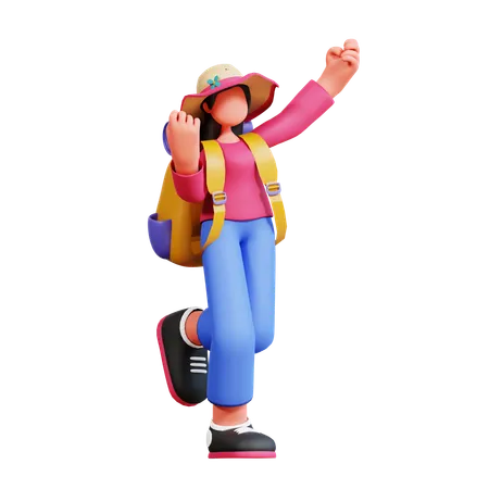 Turista feminina vai para o acampamento  3D Illustration