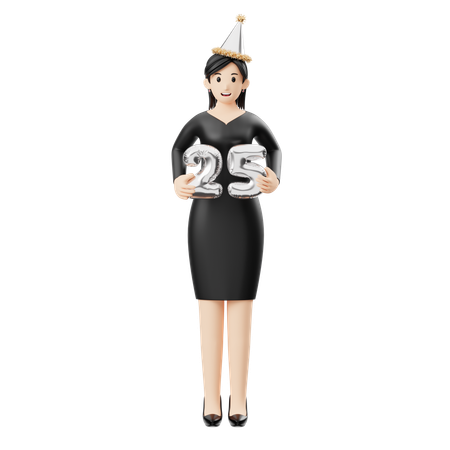 Mulher usando balões de números  3D Illustration