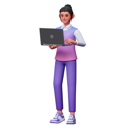 Mulher usando laptop  3D Illustration