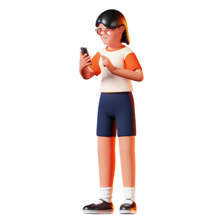 Mulher usando pose de smartphone  3D Illustration