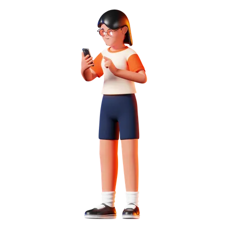 Mulher usando pose de smartphone  3D Illustration