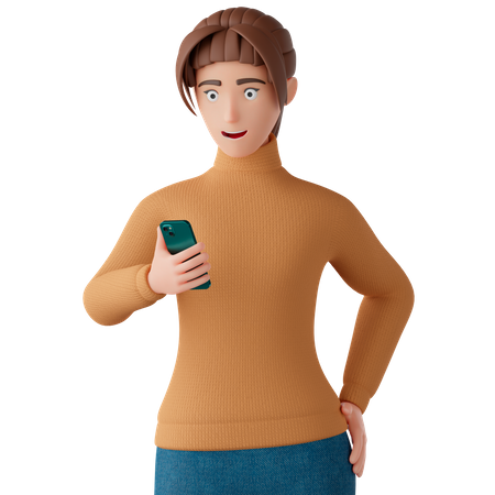 Mulher Usando Smartphone  3D Illustration