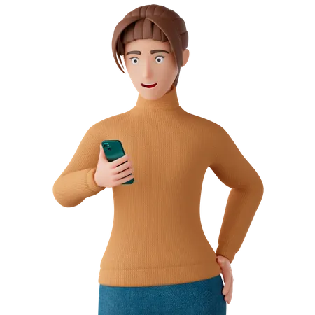 Mulher Usando Smartphone  3D Illustration