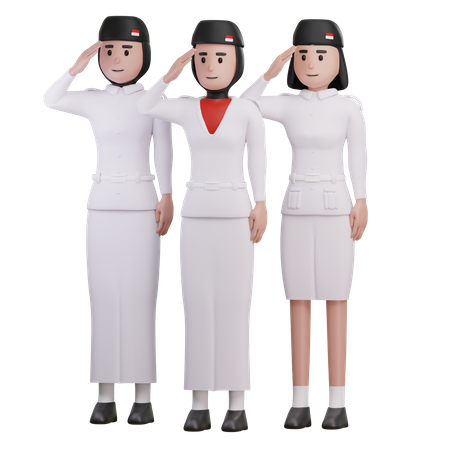 Mulheres soldados indonésias saudando no dia da independência  3D Icon