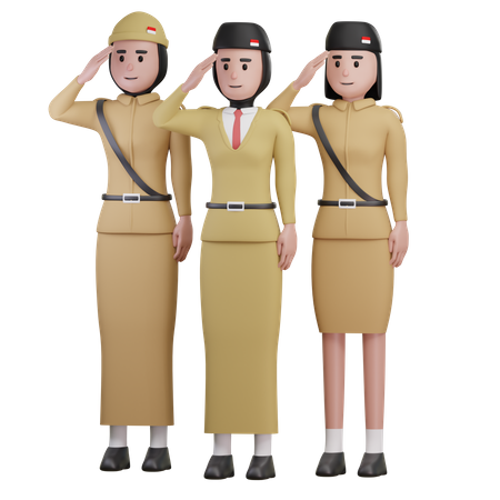 Mulheres soldados indonésias saudando no dia da independência  3D Icon
