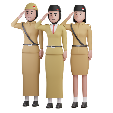 Mulheres soldados indonésias saudando no dia da independência  3D Illustration