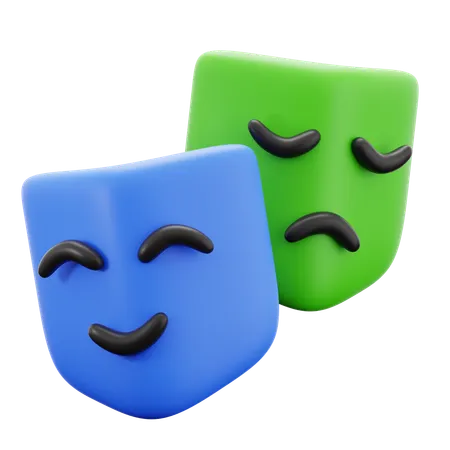 Sad Emotion Hiding Behind Happy Dual Face Expression Mask For Psychology And Bipolar Disorder Concept 3 D Icon Illustration Render Design 3D Icon