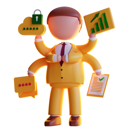 Multitasking Businessman 3D Illustration