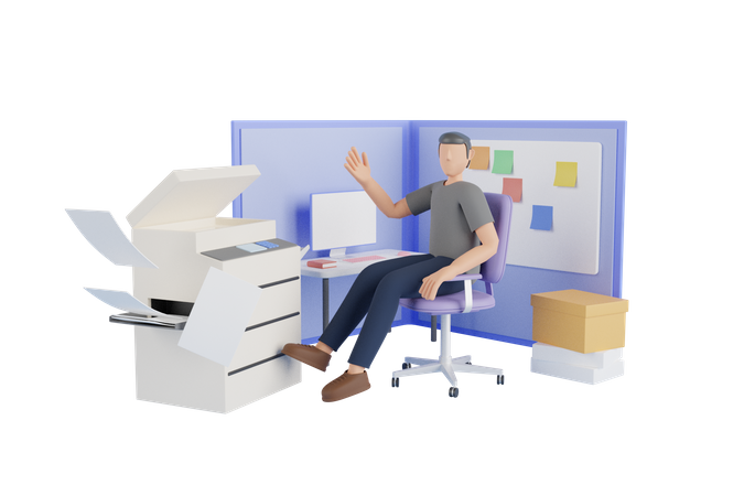 Multitasking Employee  3D Illustration