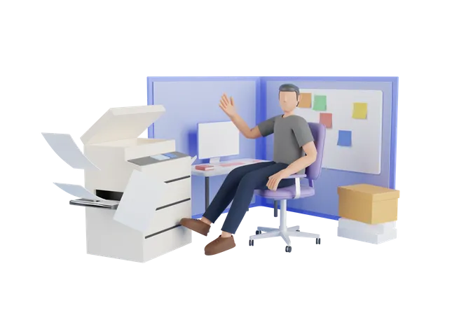 Multitasking Employee  3D Illustration