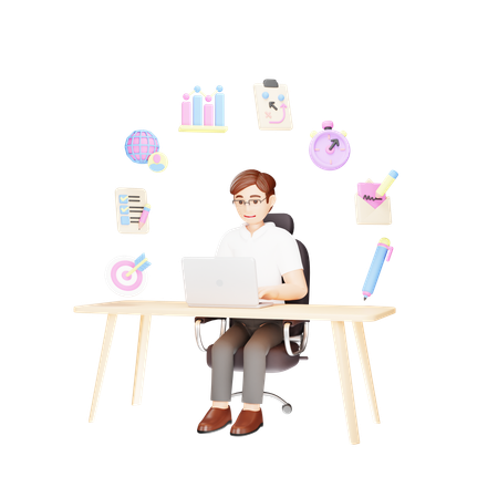 Multitasking Employee in Business  3D Illustration