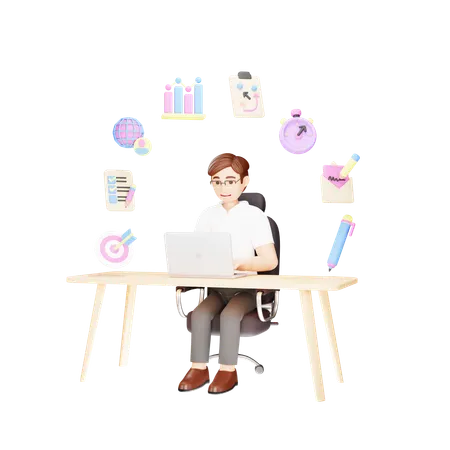 Multitasking Employee in Business  3D Illustration