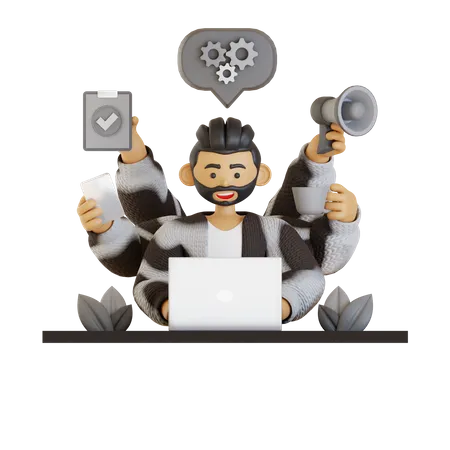 Multitasking Person  3D Illustration