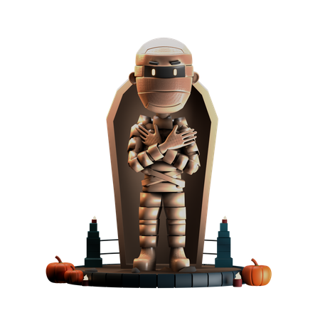 Mummy Cross Arms Pose In Coffin  3D Illustration