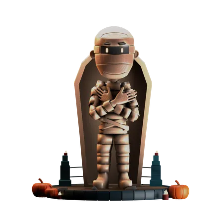 Mummy Cross Arms Pose In Coffin  3D Illustration