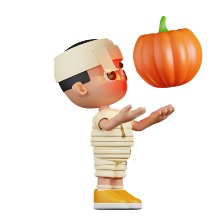 Mummy Having a Pumpkin  3D Illustration