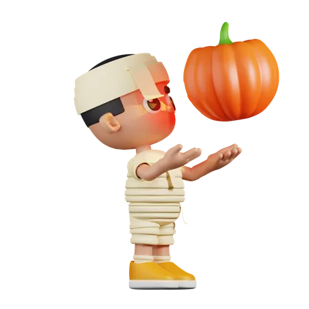 Mummy Having a Pumpkin  3D Illustration