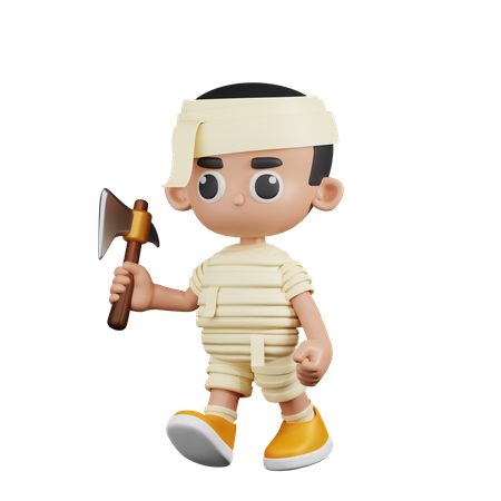 Mummy Holding A Big Axe  3D Illustration