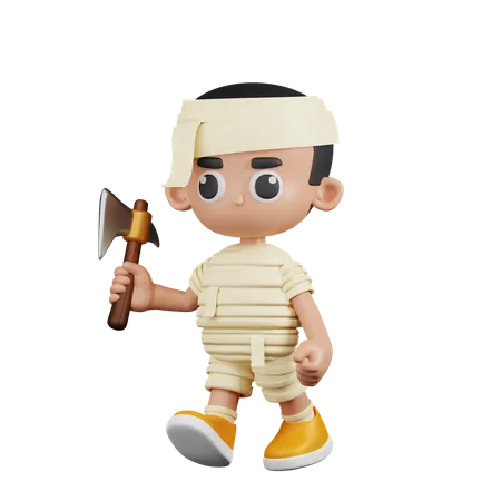 Mummy Holding A Big Axe  3D Illustration