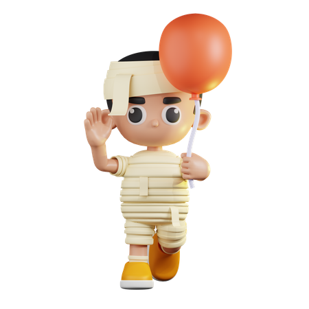 Mummy Holding a Red Balloon  3D Illustration