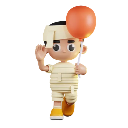 Mummy Holding a Red Balloon  3D Illustration