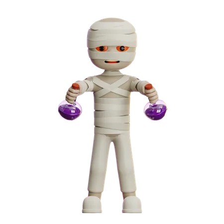 Mummy Holding Potion Bottle  3D Illustration