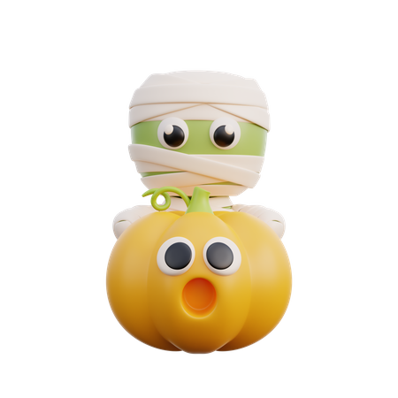 Mummy holding scary pumpkin  3D Illustration