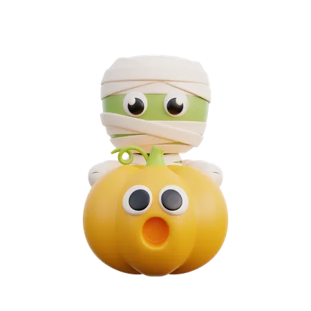 Mummy holding scary pumpkin  3D Illustration