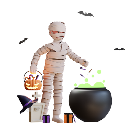 Mummy making potion  3D Illustration