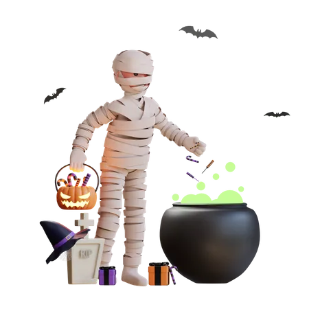 Mummy making potion  3D Illustration