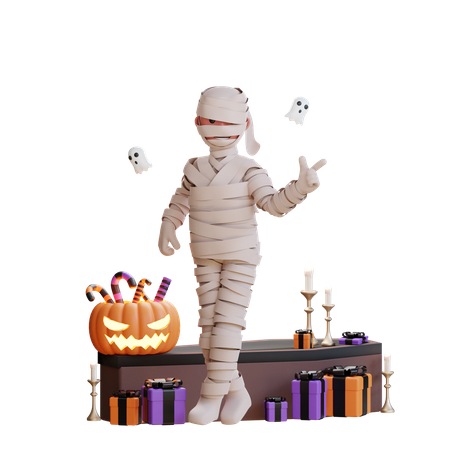 Mummy pointing finger on side  3D Illustration