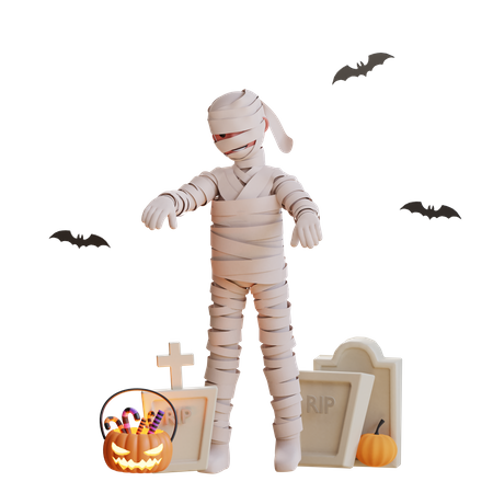 Mummy scaring people  3D Illustration